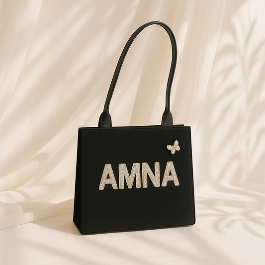 Custom Name Handmade Bag with Rhinestone Letters – Personalized Gift for Women