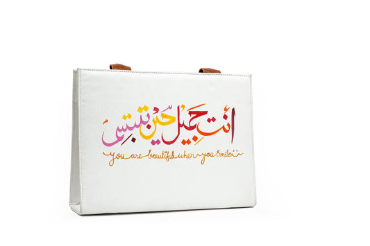 Artistic Handmade Calligraphy Tote Bag – Modern Abstract Design for Women