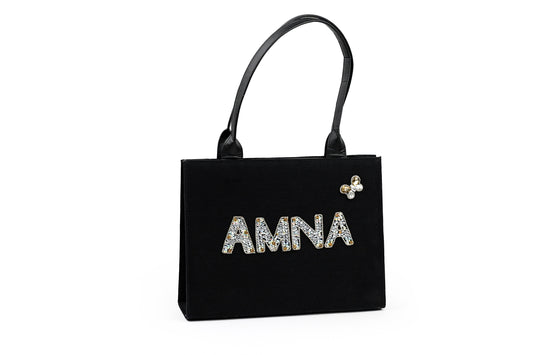 Custom Name Handmade Bag with Rhinestone Letters – Personalized Gift for Women
